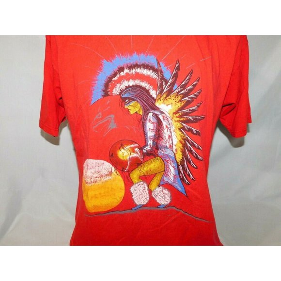 Vintage Native Theme printed graphic Red Spirt T Shirt Mens L Eagle Sun Tribal - Picture 2 of 5
